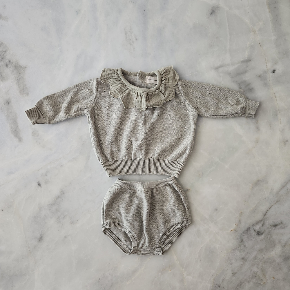 Quincy Mae Sage Petal Sweater And Knit Bloomers